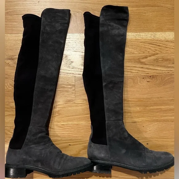 Stuart Weitzman 5050 Over-The-Knee-Suede Boots, Slate Gray, Size 8.5 - Picture 3 of 5